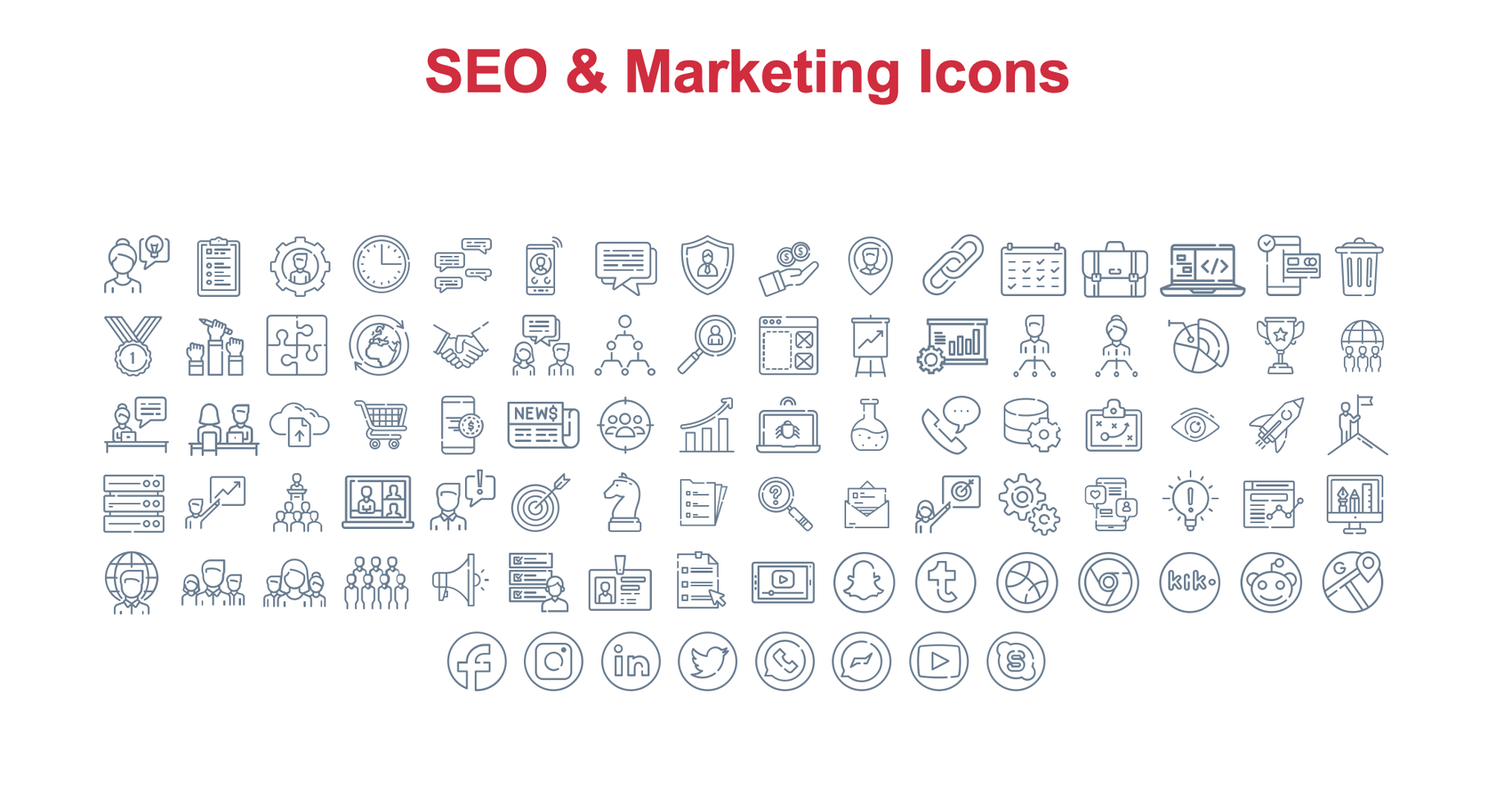 SEO and Marketing icon set: 88 outline icons
